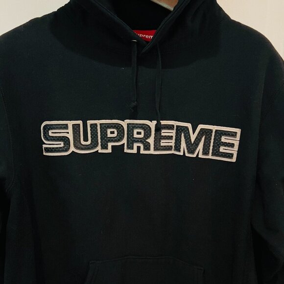 Supreme Perforated Leather Hooded Sweatshirt Black FW18 (FW18SW30) Men Size L - Picture 2 of 6